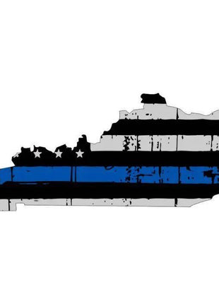 Thin Blue line decal - State of Kentucky Thin Blue Line Grey tattered Flag Decal - Various Sizes.