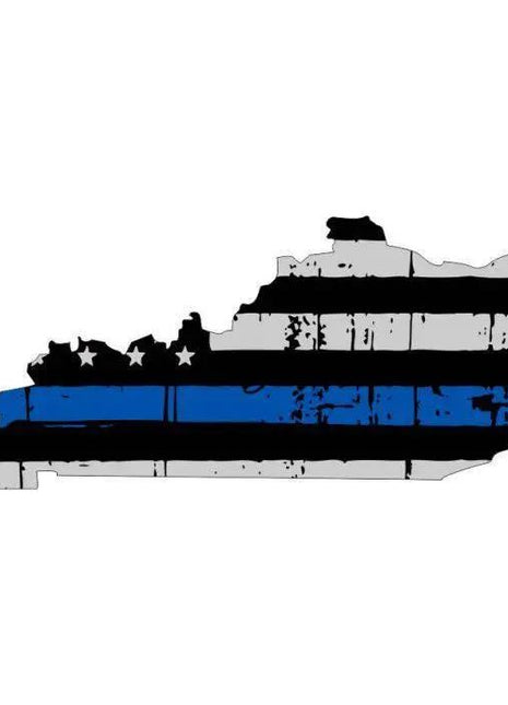 Thin Blue line decal - State of Kentucky Thin Blue Line Grey tattered Flag Decal - Various Sizes.