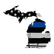 Thin Blue line decal - State of Michigan Grey Tattered Flag Decal - Various Sizes.