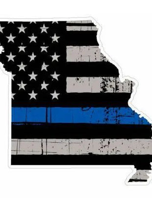 Thin Blue line decal - State of Missiouri Grey Tattered Flag Decal - Various Sizes.