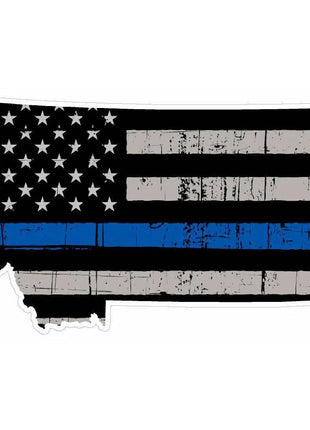 Thin Blue line decal - State of Montana Grey Tattered Flag Decal - Various Sizes.