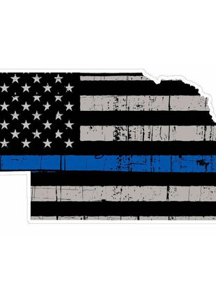 Thin Blue line decal - State of Nebraska Grey Tattered Flag Decal - Various Sizes.