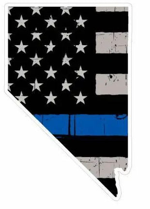Thin Blue line decal - State of Nevada Grey Tattered Flag Decal - Various Sizes.