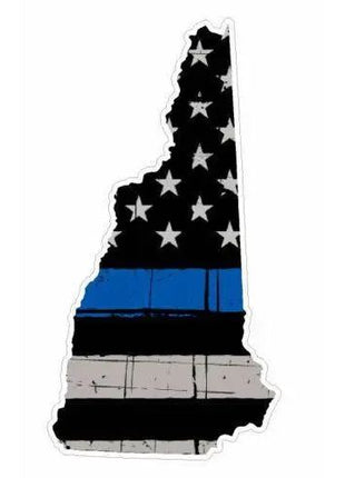 Thin Blue line decal - State of New Hampshire Grey Tattered Flag Decal - Various Sizes.