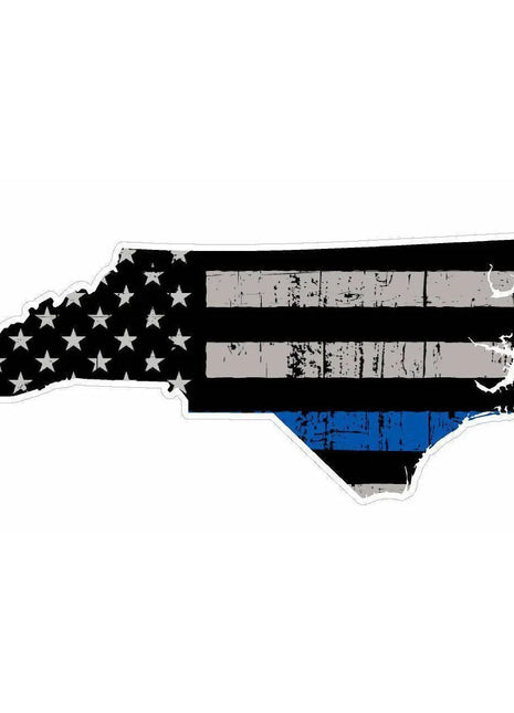 Thin Blue line decal - State of North Carolina Grey Tattered Flag Decal - Various Sizes.
