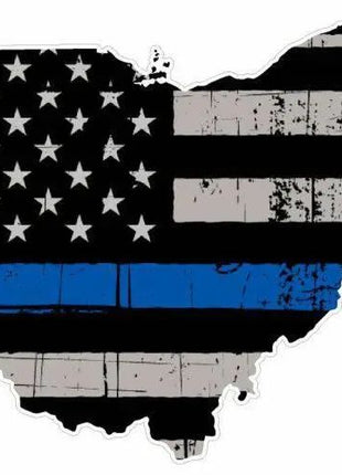Thin Blue line decal - State of Ohio Grey Tattered Flag Decal - Various Sizes.