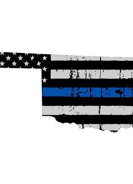 Thin Blue line decal - State of Oklahoma Thin Blue Line Grey Tattered Flag - Various Sizes.