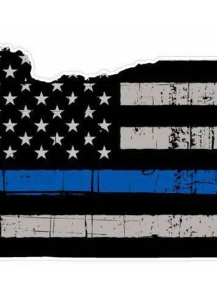 Thin Blue line decal - State of Oregon Grey Tattered Flag Decal - Various Sizes.