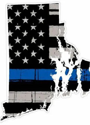 Thin Blue line decal - State of Rhode Island Thin Blue Line Grey Tattered Flag - Various Sizes.