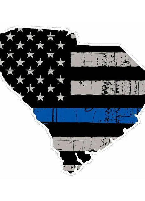 Thin Blue line decal - State of South Carolina Grey Tattered Flag Decal - Various Sizes.
