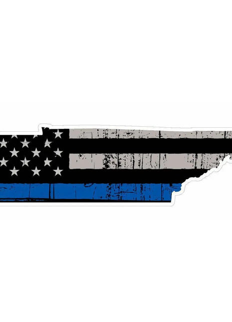 Thin Blue line decal - State of Tennessee Grey Tattered Flag Decal - Various Sizes.