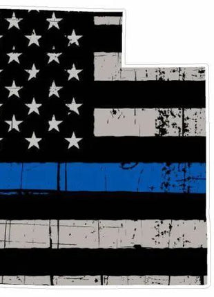 Thin Blue line decal - State of Utah Grey Tattered Flag Decal - Various Sizes.