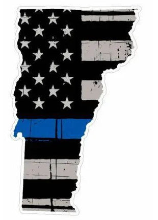 Thin Blue line decal - State of Vermont Grey Tattered Flag Decal - Various Sizes.