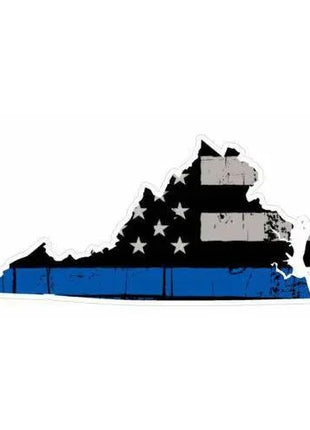 Thin Blue line decal - State of Virginia Grey tattered Flag Decal - Various Sizes.