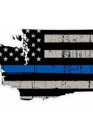Thin Blue line decal - State of Washington Grey tattered Flag Decal - Various Sizes.