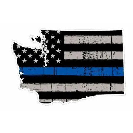 Thin Blue line decal - State of Washington Grey tattered Flag Decal - Various Sizes.