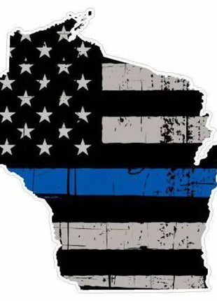 Thin Blue line decal - State of Wisconsin Tattered Flag Decal - Various Sizes.