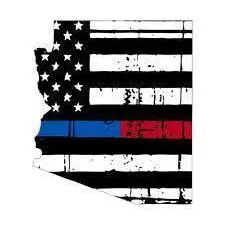 Thin Blue Red line decal - State of Arizona tattered Flag Decal - Various Sizes.