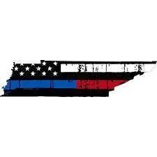 Thin Blue Red line decal - State of Tennessee tattered Flag Decal - Various Sizes.