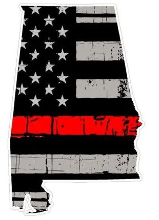 Thin Red line decal - State of Alabama Grey tattered Flag Decal - Various Sizes.