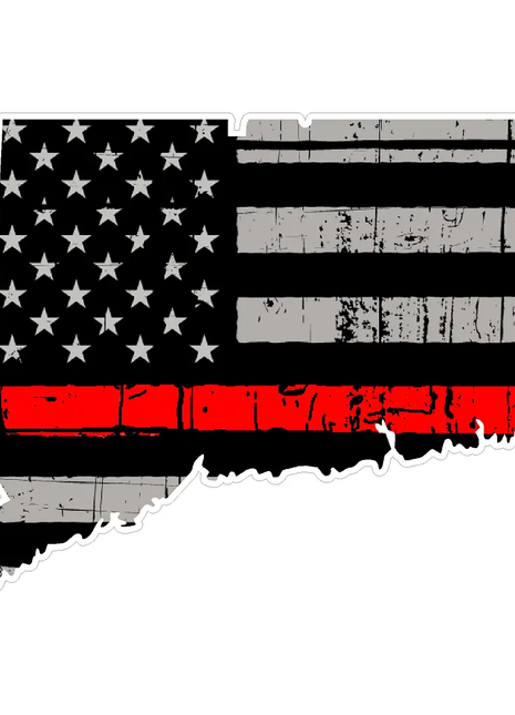 Thin Red line decal - State of Connecticut Thin Red Line Grey tattered Flag Decal - Various Sizes.