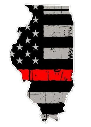 Thin Red line decal - State of Illinois Grey Tattered Flag - Various Sizes.