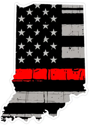 Thin Red line decal - State of Indiana Grey Tattered Flag Decal - Various Sizes.