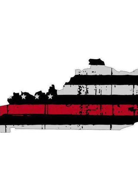 Thin Red line decal - State of Kentucky Thin Red Line Grey tattered Flag Decal - Various Sizes.