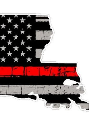 Thin Red line decal - State of Louisiana Thin Red Line Grey tattered Flag Decal - Various Sizes.