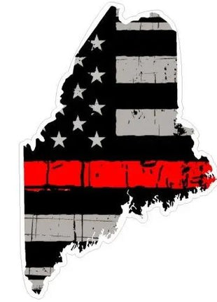 Thin Red line decal - State of Maine Grey Tattered Flag - Various Sizes.