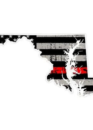 Thin Red line decal - State of Maryland Grey Tattered Flag Decal - Various Sizes.