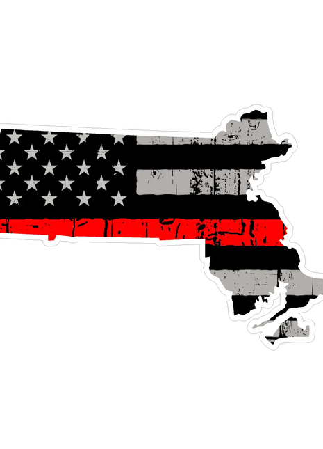 Thin Red line decal - State of Massachusetts Thin Red Line Grey tattered Flag Decal - Various Sizes.