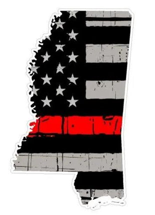 Thin Red line decal - State of Mississippi Grey Tattered Flag - Various Sizes.