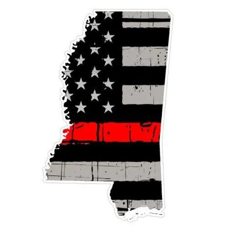 Thin Red line decal - State of Mississippi Grey Tattered Flag - Various Sizes.
