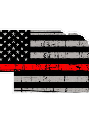 Thin Red line decal - State of Nebraska Grey Tattered Flag Decal - Various Sizes.