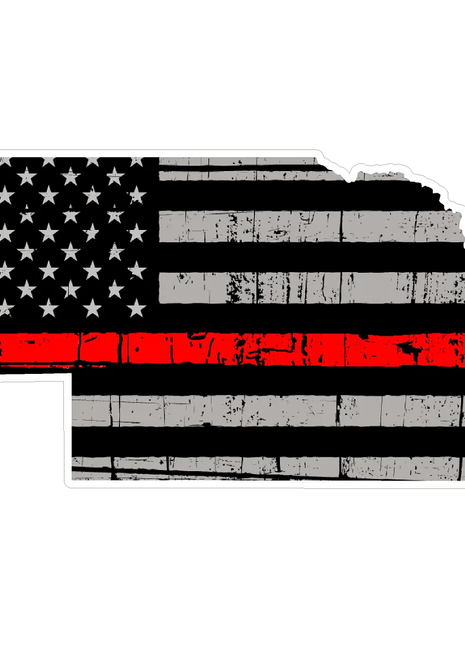 Thin Red line decal - State of Nebraska Grey Tattered Flag Decal - Various Sizes.