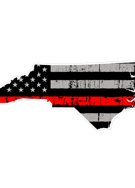 Thin Red line decal - State of North Carolina Grey Tattered Flag - Various Sizes.