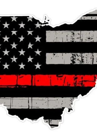 Thin Red line decal - State of Ohio Grey Tattered Flag Decal - Various Sizes.