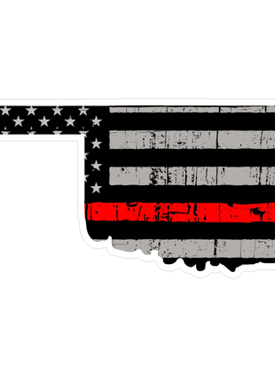 Thin Red line decal - State of Oklahoma Thin Red Line Grey Tattered Flag - Various Sizes.