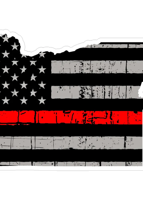 Thin Red line decal - State of Oregon Grey Tattered Flag - Various Sizes.