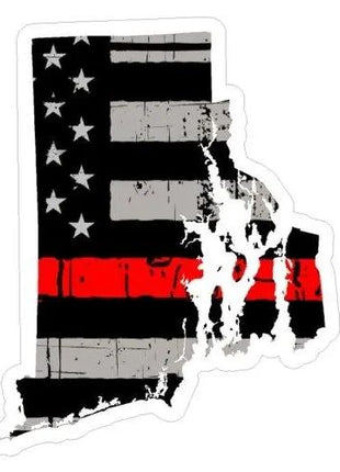 Thin Red line decal - State of Rhode Island Thin Red Line Grey Tattered Flag - Various Sizes.