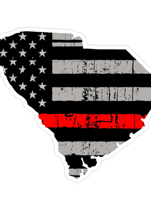 Thin Red line decal - State of South Carolina Grey Tattered Flag Decal - Various Sizes.