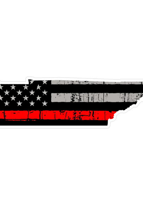 Thin Red line decal - State of Tennessee Grey Tattered Flag Decal - Various Sizes.