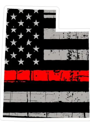 Thin Red line decal - State of Utah Grey Tattered Flag Decal - Various Sizes.