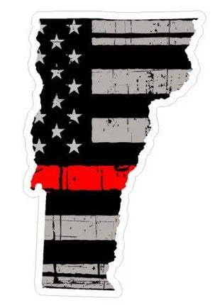 Thin Red line decal - State of Vermont Grey Tattered Flag Decal - Various Sizes.
