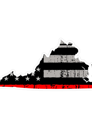 Thin Red line decal - State of Virginia Grey tattered Flag Decal - Various Sizes.