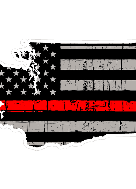 Thin Red line decal - State of Washington Grey tattered Flag Decal - Various Sizes.