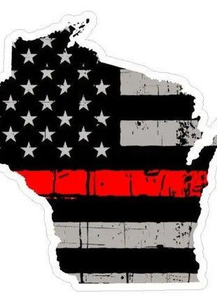 Thin Red line decal - State of Wisconsin Grey Tattered Flag - Various Sizes.