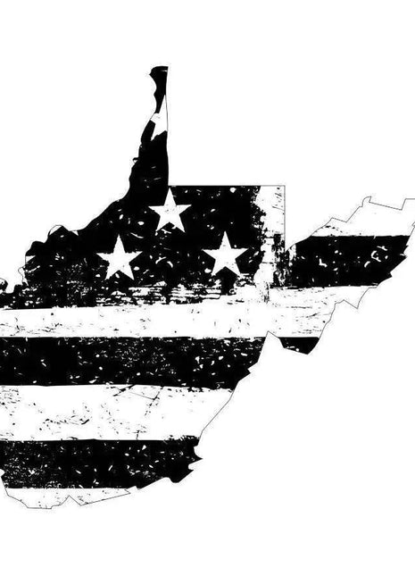 West Virginia Black White Tattered Flag Decal - Various Sizes.