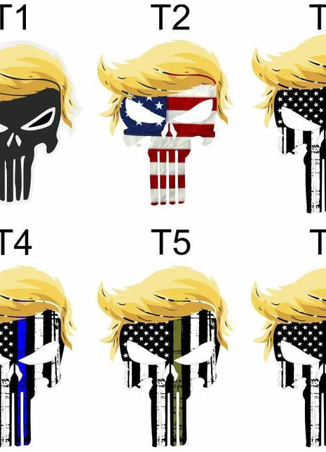 TRUMP PUNISHER USA with hair window decal bumper sticker funny pro USA NRA.
